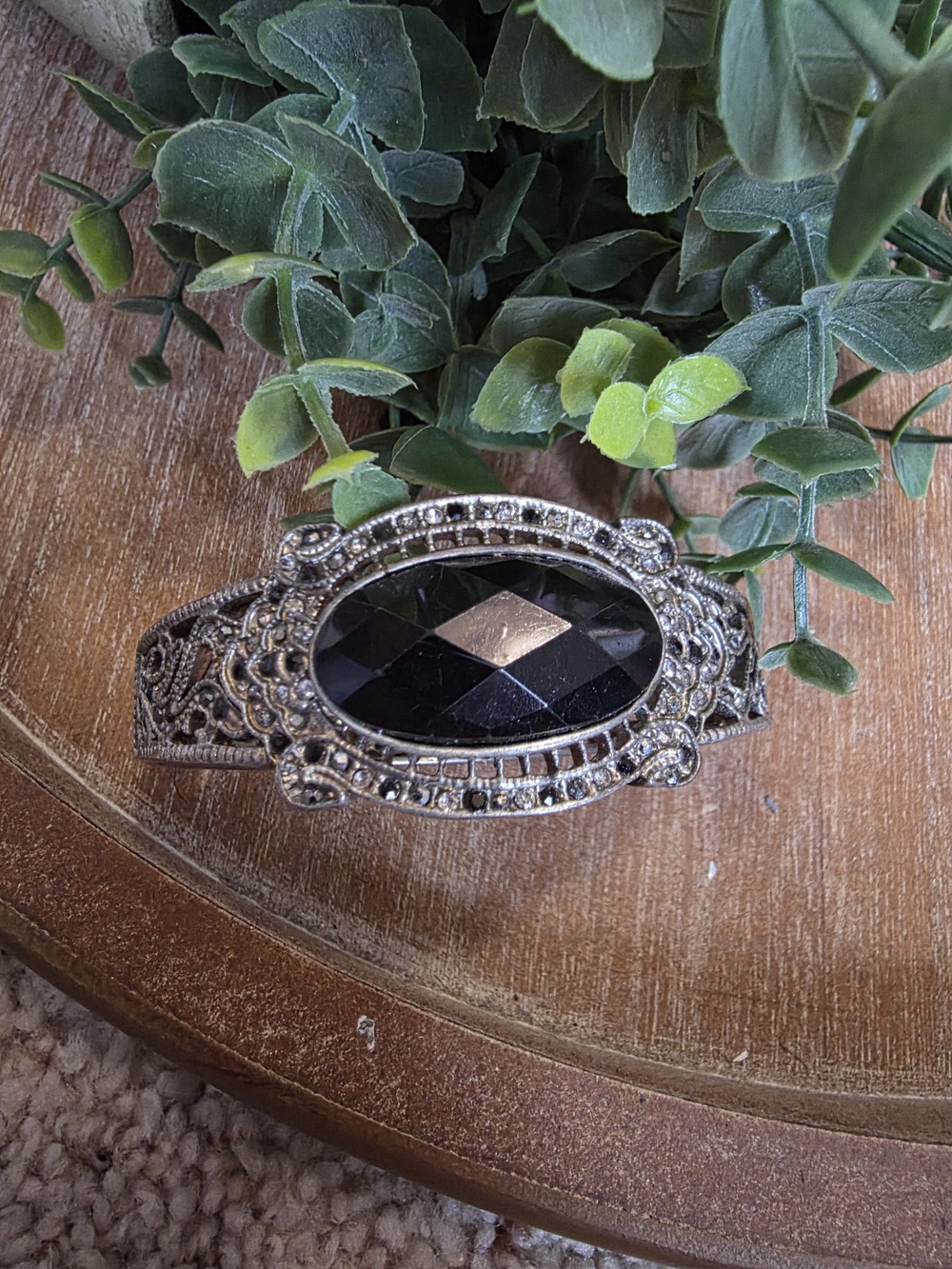Vintage-Inspired Black Stone Silver Bracelet